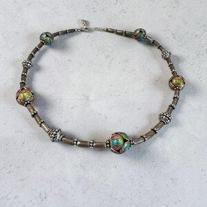 Multicolor Cloisonné Bead Necklace with Antique Gold Accents